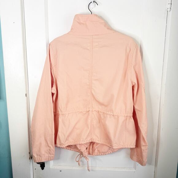 Old Navy ON Peach Field Utility Jacket Funnel Neck Gold Buttons Cinched Waist L - Picture 13 of 14